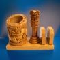 Pen Stand With Ashoka Piller & Card Holder Section (8) || 4 inch || Natural Color || Saras Aajeevika