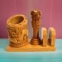 Pen Stand With Ashoka Piller & Card Holder Section (8) || 4 inch || Natural Color || Saras Aajeevika