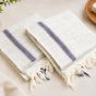 Handloom Cotton Towel 1.75 meter || Light Grey & Blue Line || Set of 2 || Saras Aajeevika
