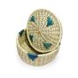 Munj Grass Chapati Box with Green Flower Design 8 Inch || Saras Aajeevika