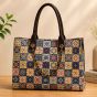 Jacquard Fabric Women's Handbag 15*12 inch || White & Blue Colour || Saras Aajeevika