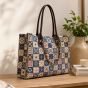 Jacquard Fabric Women's Handbag 15*12 inch || White & Blue Colour || Saras Aajeevika