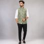 Men's Sleeveless Jacquard Jacket || Light Green Colour || Peacock Print || Saras Aajeevika