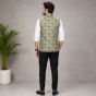 Men's Sleeveless Jacquard Jacket || Light Green Colour || Peacock Print || Saras Aajeevika