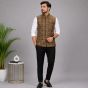 Men's Sleeveless Jacquard Jacket || Dark Brown Multi Colour Print || Saras Aajeevika