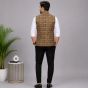 Men's Sleeveless Jacquard Jacket || Dark Brown Multi Colour Print || Saras Aajeevika