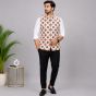 Men's Sleeveless Jacquard Jacket || Off White & Orange Colour Print || Saras Aajeevika