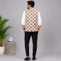 Men's Sleeveless Jacquard Jacket || Off White & Orange Colour Print || Saras Aajeevika