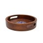 Blue Pottery Wooden Round Tray/ Offwhite || Saras Aajeevika