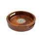 Blue Pottery Wooden Round Tray/ Offwhite || Saras Aajeevika