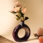 Khurja Pottery Flower Vase Ring Shape Plain Brinjal Colour 8 Inches