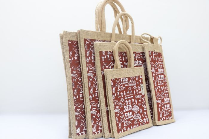 Jute Bag Combo Warliart Maroon Set Of 5Pc