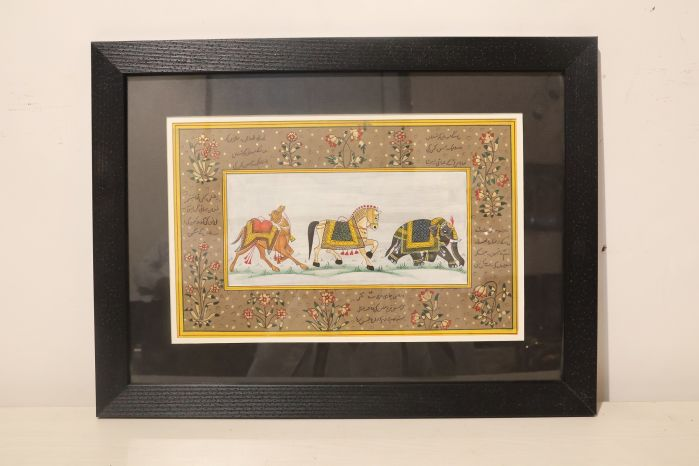 Miniature Painting Three Figure Old Paper Borderwork With Frame