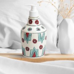 Khurja Pottery Dispenser Big White Mario | Hand Paited Ceramic Liquid Soap Dispenser with Pump| Bathroom Liquid Soap Dispenser |Kitchen Liquid Soap Dispenser