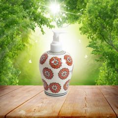 Dispenser Big White Orange Flower | Hand Paited Ceramic Liquid Soap Dispenser with Pump| Bathroom Liquid Soap Dispenser |Kitchen Liquid Soap Dispenser