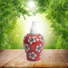 Khurja Pottery Dispenser Big Red White Flower 2| Hand Paited Ceramic Liquid Soap Dispenser with Pump| Bathroom Liquid Soap Dispenser |Kitchen Liquid Soap Dispenser