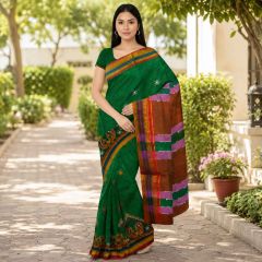 Kasuthi Cotton Saree || Green Peacock Colour & Design with 80cm Blouse || Saras Aajeevika