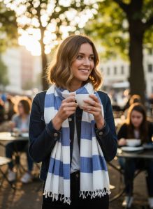 Assam Cotton Stole Blue Stripes || Saras Aajeevika