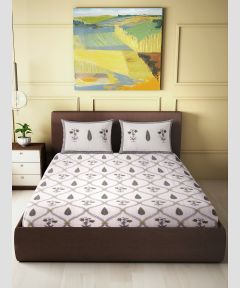 Cotton Hand Block Double Bedsheet || White & Grey Leaf || 93×108 inch || Saras Aajeevika