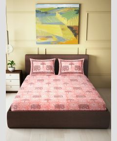 Cotton Hand Block Double Bedsheet || Peach Colour || 93×108 inch || Saras Aajeevika