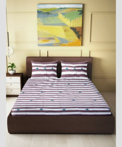 Bedspread Cotton Maroon White Line Floral 90X100 Inch