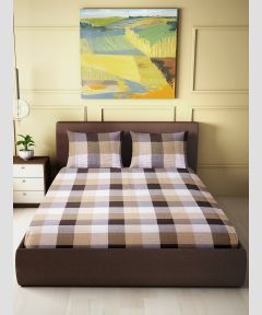 Bedsheet Cotton Double Bed || Brown Grey Square || 90X100 inch || Saras Aajeevika
