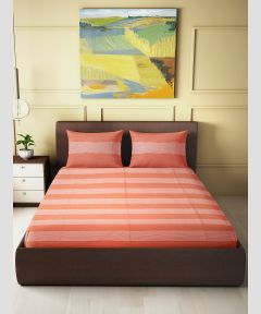 Bedsheet Cotton Double Bed || Orange White Line || 90X100 inch || Saras Aajeevika