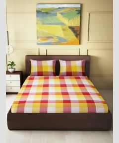 Bedspread Cotton Double Bedsheet || Yellow Red Square || 90X100 inch || Saras Aajeevika