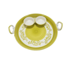  Khurja Pottery Pizza Platter White and Golden Leaf Big | Ceramic Tableware | Handmade pizza platter