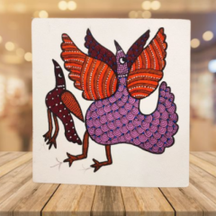 Painting Gond Art Bird Square 9x9 Inch