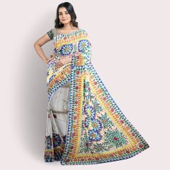Madhubani Painting Tasar Silk Saree || Light Brown || Saras Aajeevika