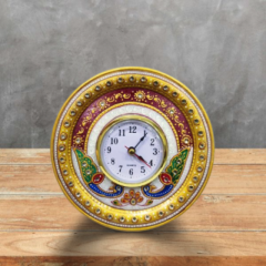 Handcrafted Marble Table Clock | Decorative Timepiece | SHG Product | Rajasthani Marble Art | 6 Inch