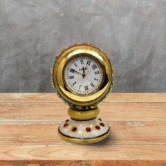 Handcrafted Marble Table Clock | Decorative Timepiece | Rajasthani Art | Home & Office Decor | 3 Inch | Red Color