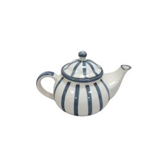 Khurja Pottery Tea Pot White Grey Line Round| Hand painted | Kitchen ware | Home Décor | White and Grey
