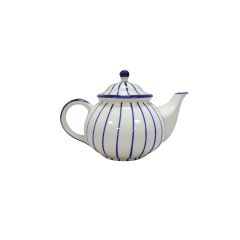 Khurja Pottery Tea Pot White Blue Line Fine Round| Hand painted | Kitchen ware | Home Décor | White and Blue