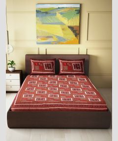 Bedsheet Block Print || Cotton With Pillow Cover Double Bedsheet || Red 90*108cm || Saras Aajeevika