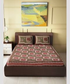 Bedsheet Block Print Cotton || King Size Bedsheet With 2 Pillow Covers || Darkgreen 90*108 inch || Saras Aajeevika