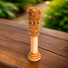 Wooden Ashoka Piller 8" || Office Decorative || Natural Color || Saras Aajeevika