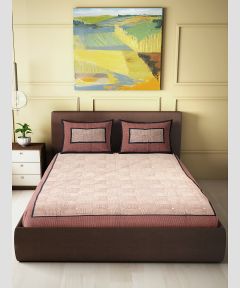 Bedsheet With Pillow Cover || Block Print Brown Line W Black Border || 90*108 inch || Saras Aajeevika