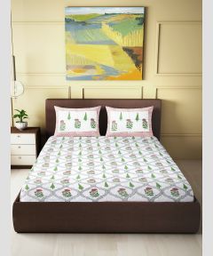 Cotton Jute Bedsheet || White & Pink Line || 93*108 inch || Saras Aajeevika