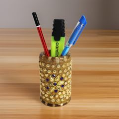 Stone Pen Stand 4" Golden || 4 Inch || Natural Color || Saras Aajeevika