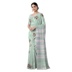 Handloom Handpainted Cotton Saree with Blouse 6.65 Mtr || Green Colour || Saras Aajeevika
