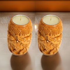 Wooden Candle Stand Elephant 2.5 *4" (Set of 2) || Natural Color || Saras Aajeevika