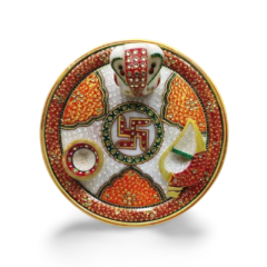 Handcrafted | Pooja Thali 9" | SHG Product | Rajasthan | Minakari on White Marble | Religious & Devotional | Vibrant & Colourful