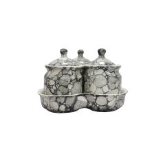Khurja Pottery Jar + Tray Black Grey 3+1| Hand painted | Kitchen ware | Home Décor | Black and Grey