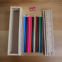 Wooden Colour Pencil Box | education kit for Kids | Handmade pencil box