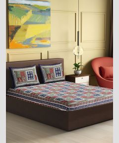 Bedsheet Block Print Cotton || King Size Bedsheet With 2 Pillow Covers || Green 90*108 inch || Saras Aajeevika