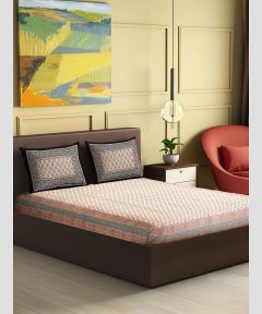 Bedsheet Block Print Cotton || King Size Bedsheet With 2 Pillow Covers || Brown Flower 90*108 inch || Saras Aajeevika
