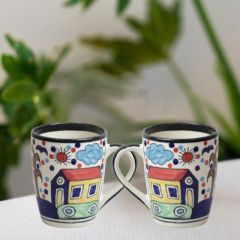 Khurja Pottery Milk Mug Multicolour (Set of 2) || Saras Aajeevika