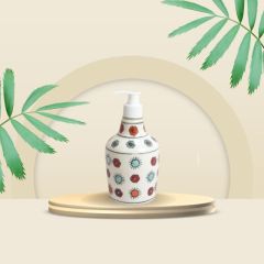 KHURJA POTTERY Dispenser Big White Red Flower  | Hand Paited Ceramic Liquid Soap Dispenser with Pump| Bathroom Liquid Soap Dispenser |Kitchen Liquid Soap Dispenser